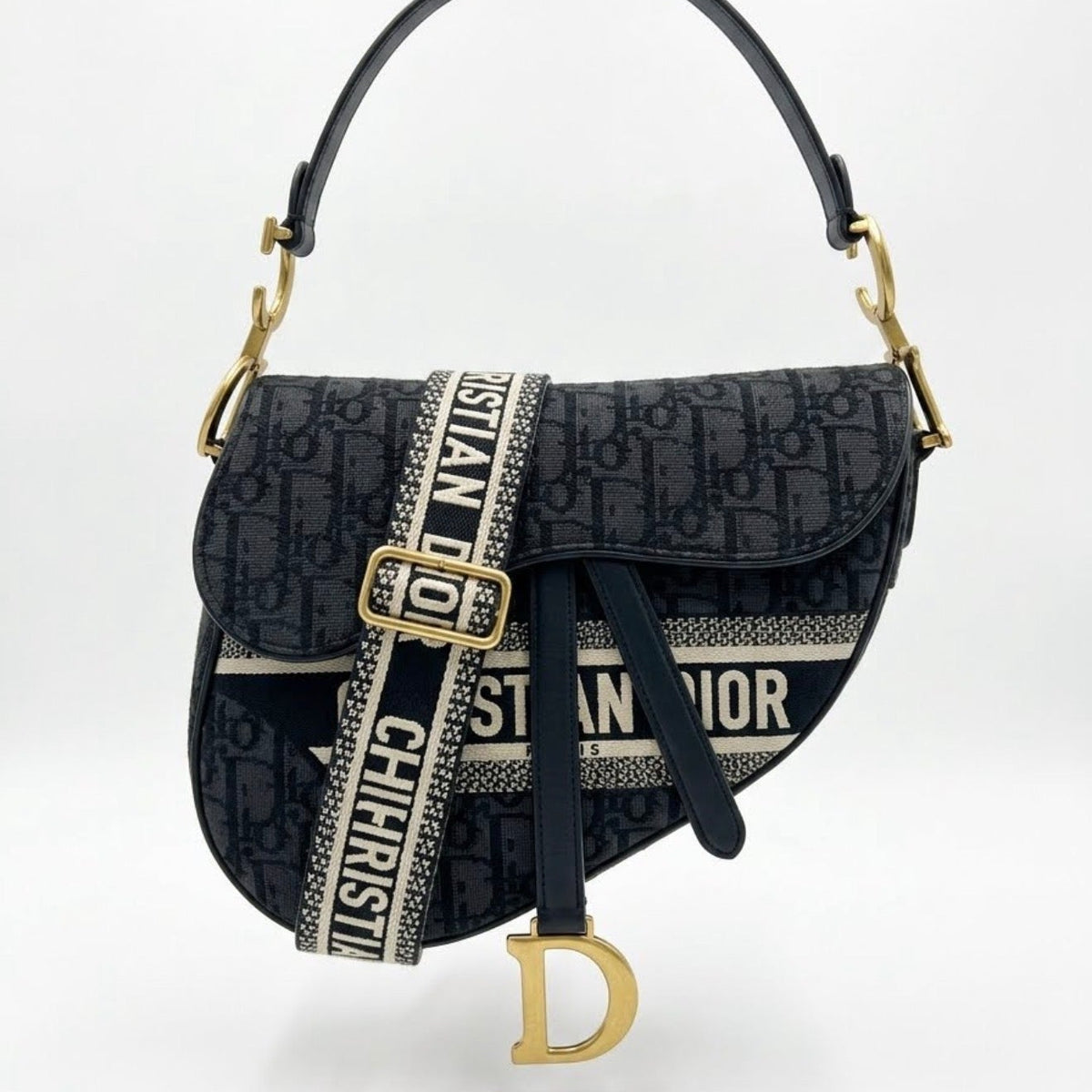 Christian Dior Saddle Bag in Navy Dior Oblique Jacquard