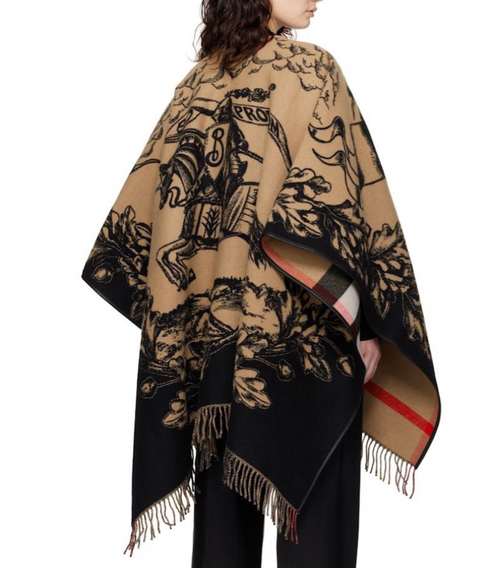 Burberry Beige & Black EKD Check Wool Reversible Cape