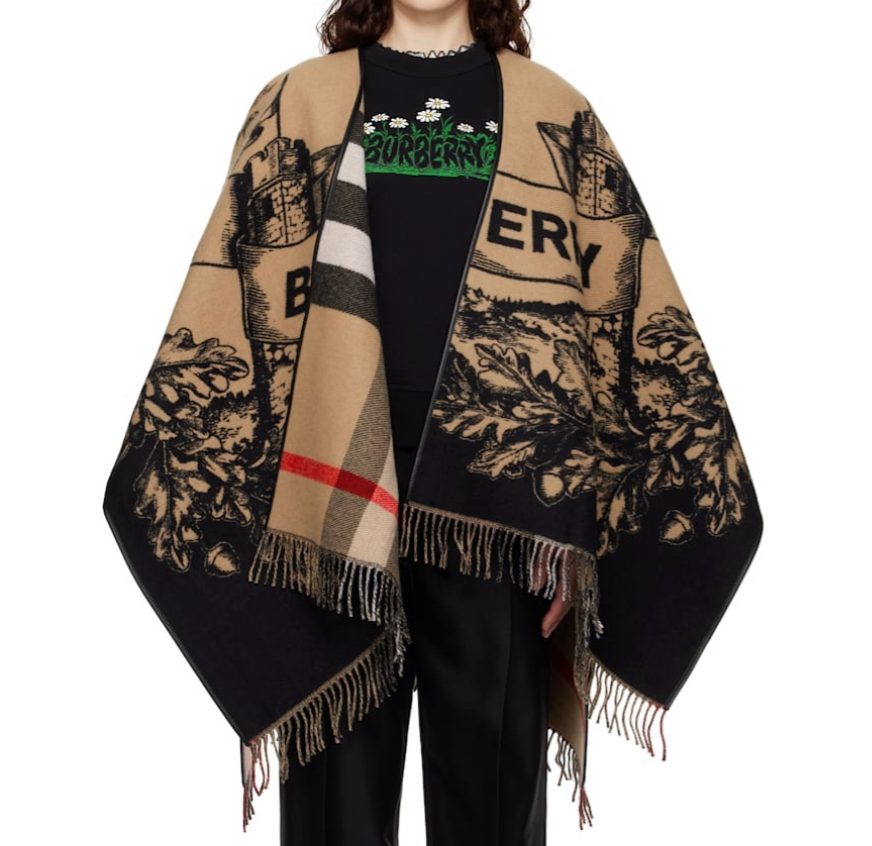 Burberry Beige & Black EKD Check Wool Reversible Cape