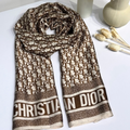 Christian Dior Brown/Beige Oblique Blend Long Silk Scarf