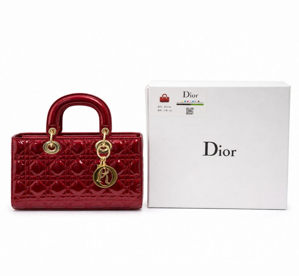 DIOR Medium Lady D-Joy Bag Metallic Cherry Red Patent Cannage